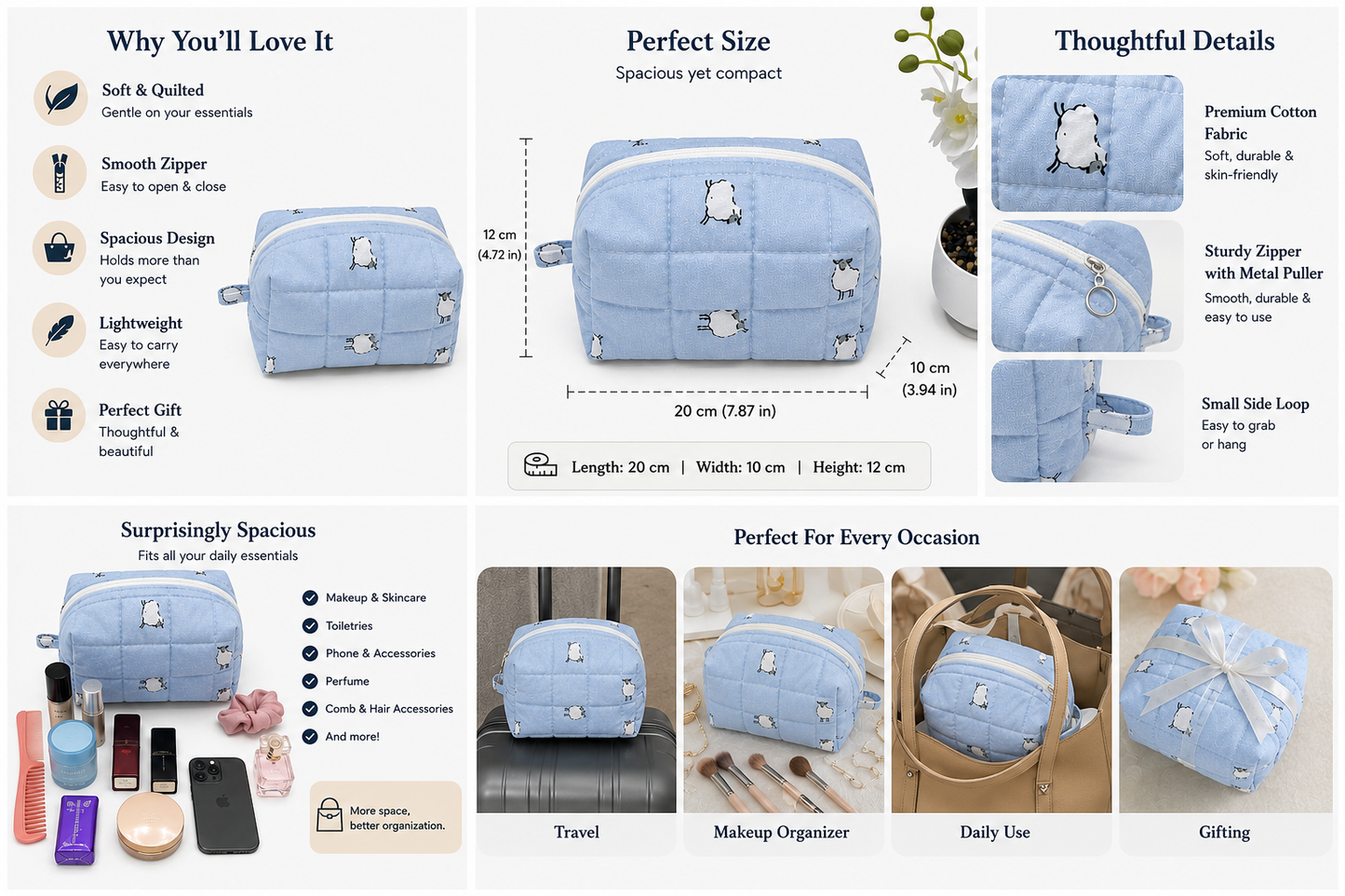 Cloud Sheep Quilted Pouch – Sky Blue Amora