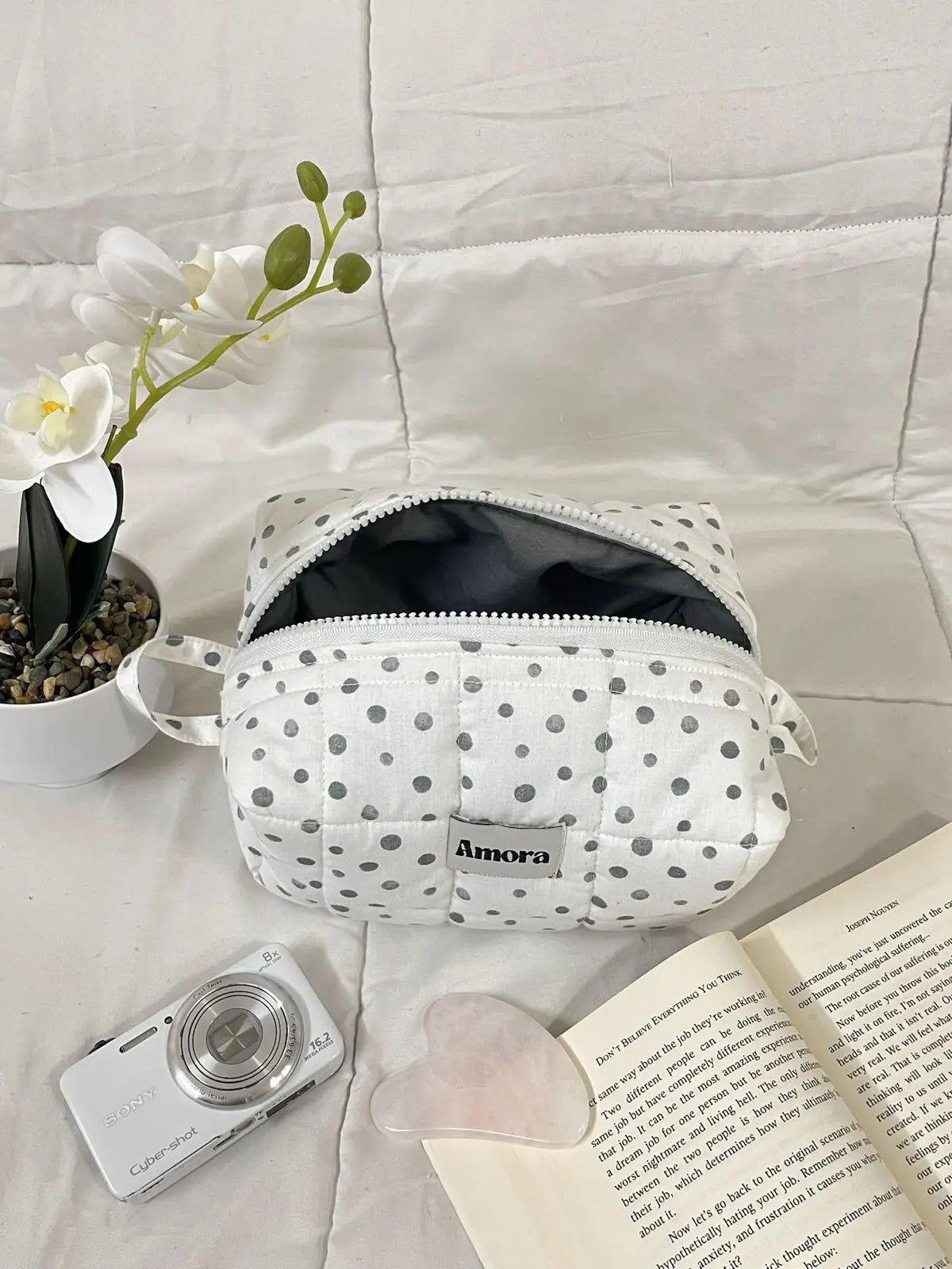 Amora Polka Dots Quilted Makeup Pouch Amora