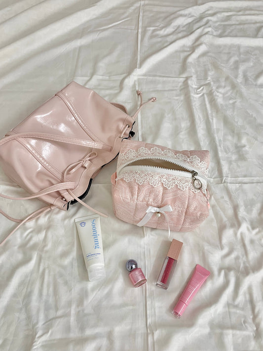 Amora Sakura Pink Quilted Makeup Pouch Amora
