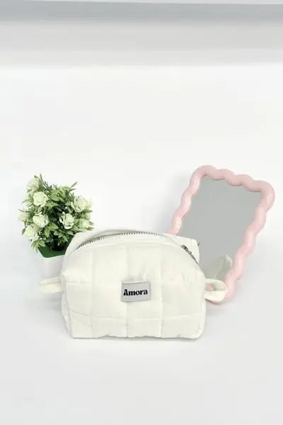 Amora Ivory Edition - Cream Plush Quilted Beauty Case Amora