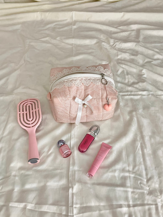 Amora Sakura Pink Quilted Makeup Pouch Amora