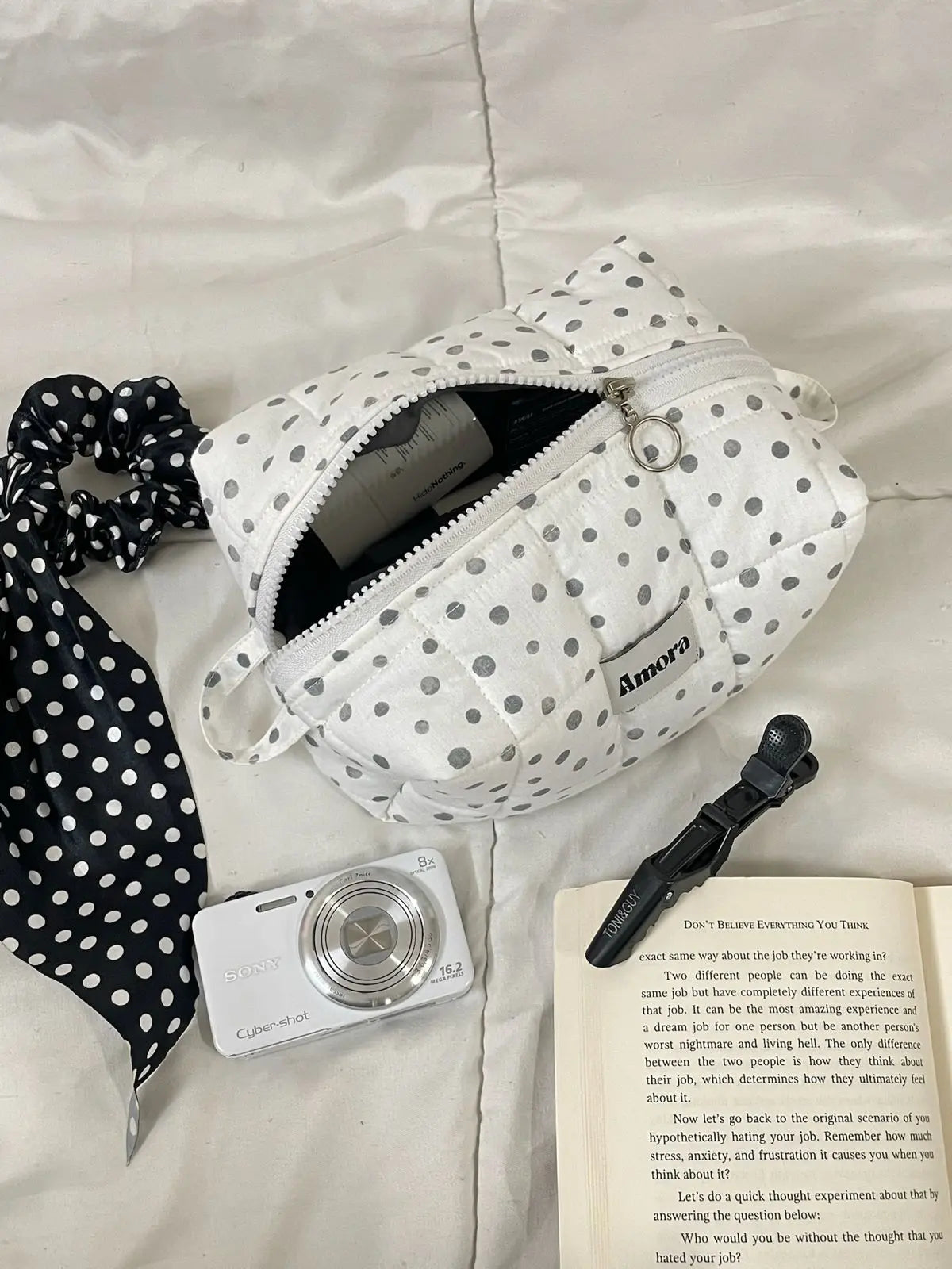 Amora Polka Dots Quilted Makeup Pouch Amora